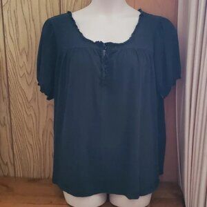 TWO Plus Tops 1X Black cotton top by Roaman's + Cute top by Croft & Barrow